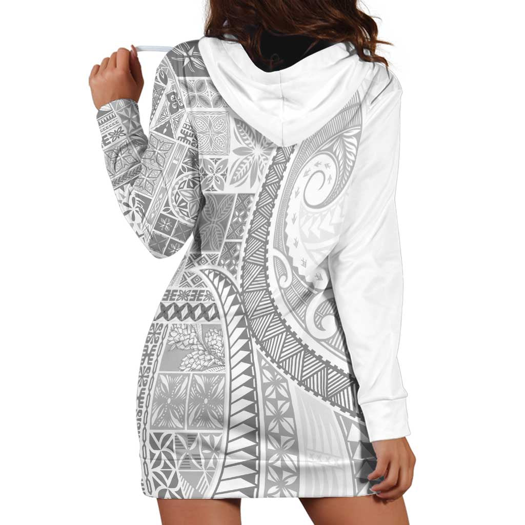 Samoa Siapo White Sunday Hoodie Dress Lotu Tamaiti Polynesian White Pattern - Polynesian Pride