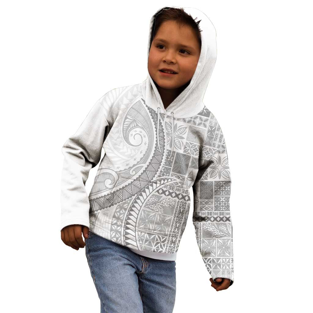 Samoa Siapo White Sunday Kid Hoodie Lotu Tamaiti Polynesian White Pattern - Polynesian Pride