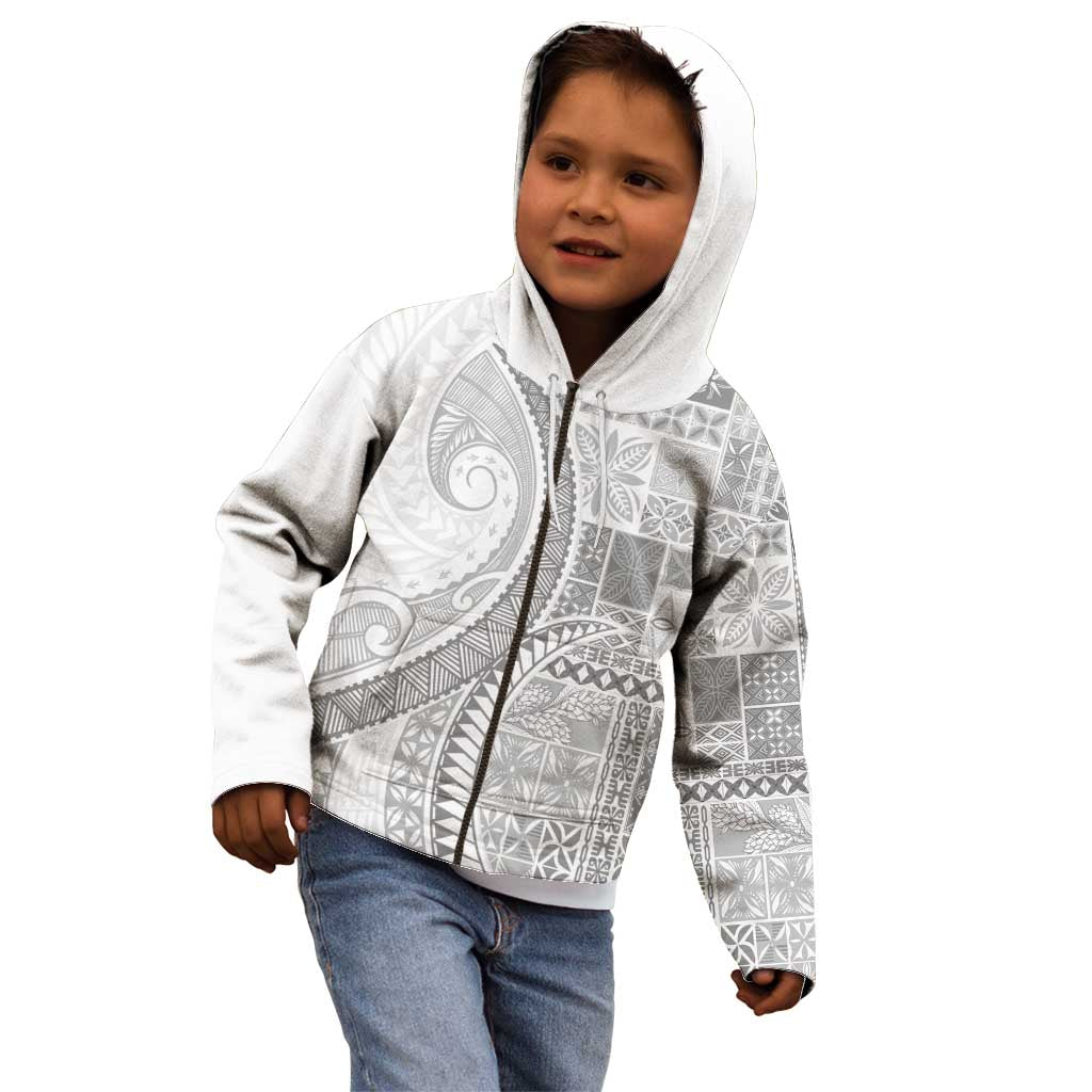 Samoa Siapo White Sunday Kid Hoodie Lotu Tamaiti Polynesian White Pattern - Polynesian Pride