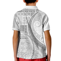 Samoa Siapo White Sunday Kid Polo Shirt Lotu Tamaiti Polynesian White Pattern - Polynesian Pride