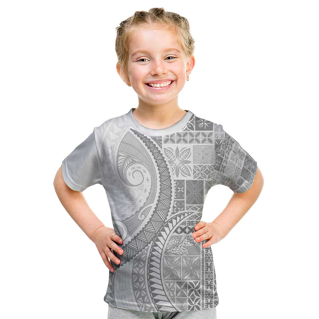 Samoa Siapo White Sunday Kid T Shirt Lotu Tamaiti Polynesian White Pattern - Polynesian Pride