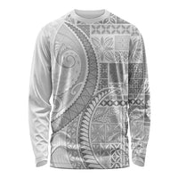 Samoa Siapo White Sunday Long Sleeve Shirt Lotu Tamaiti Polynesian White Pattern - Polynesian Pride