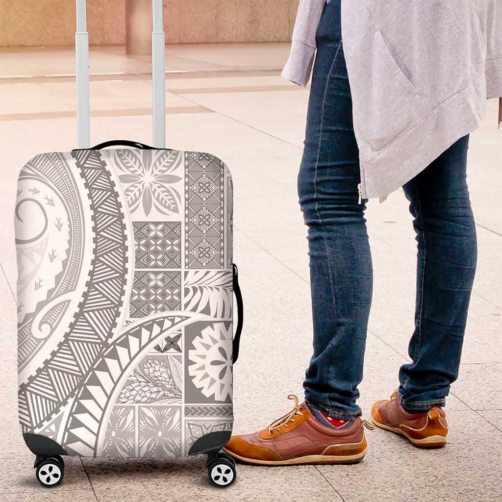 Samoa Siapo White Sunday Luggage Cover Lotu Tamaiti Polynesian White Pattern - Polynesian Pride