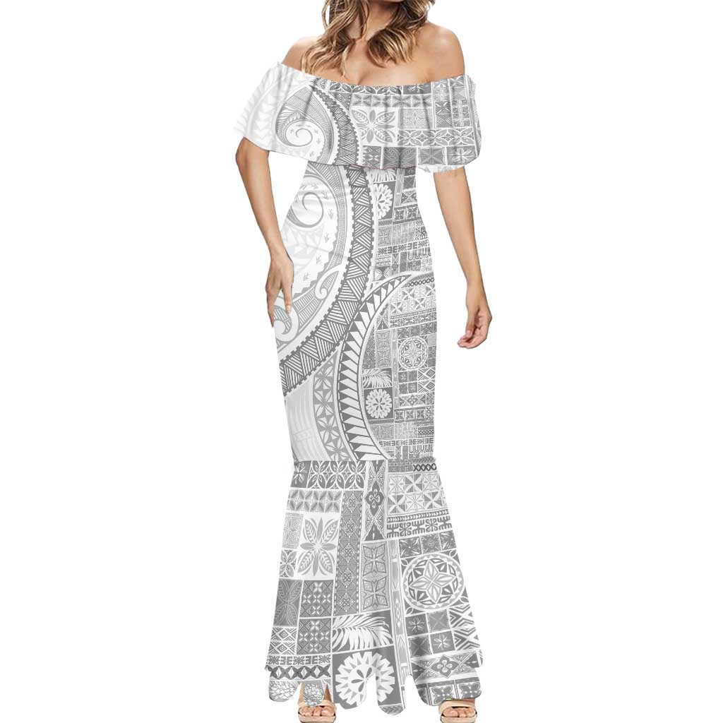 Samoa Siapo White Sunday Mermaid Dress Lotu Tamaiti Polynesian White Pattern - Polynesian Pride