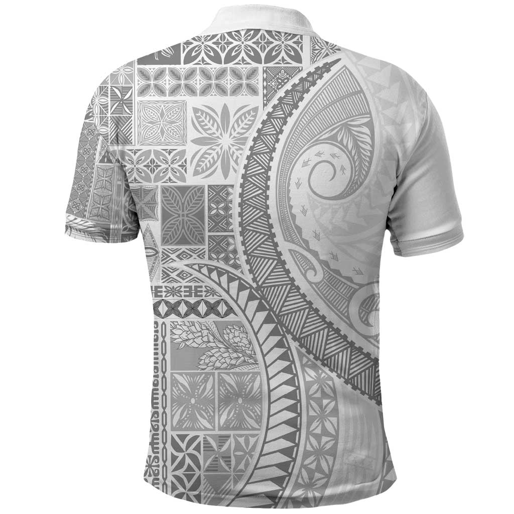 Samoa Siapo White Sunday Polo Shirt Lotu Tamaiti Polynesian White Pattern - Polynesian Pride
