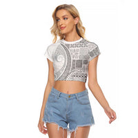 Samoa Siapo White Sunday Raglan Cropped T Shirt Lotu Tamaiti Polynesian White Pattern - Polynesian Pride