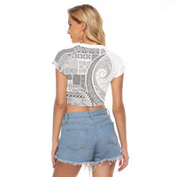 Samoa Siapo White Sunday Raglan Cropped T Shirt Lotu Tamaiti Polynesian White Pattern - Polynesian Pride