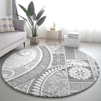 Samoa Siapo White Sunday Round Carpet Lotu Tamaiti Polynesian White Pattern - Polynesian Pride