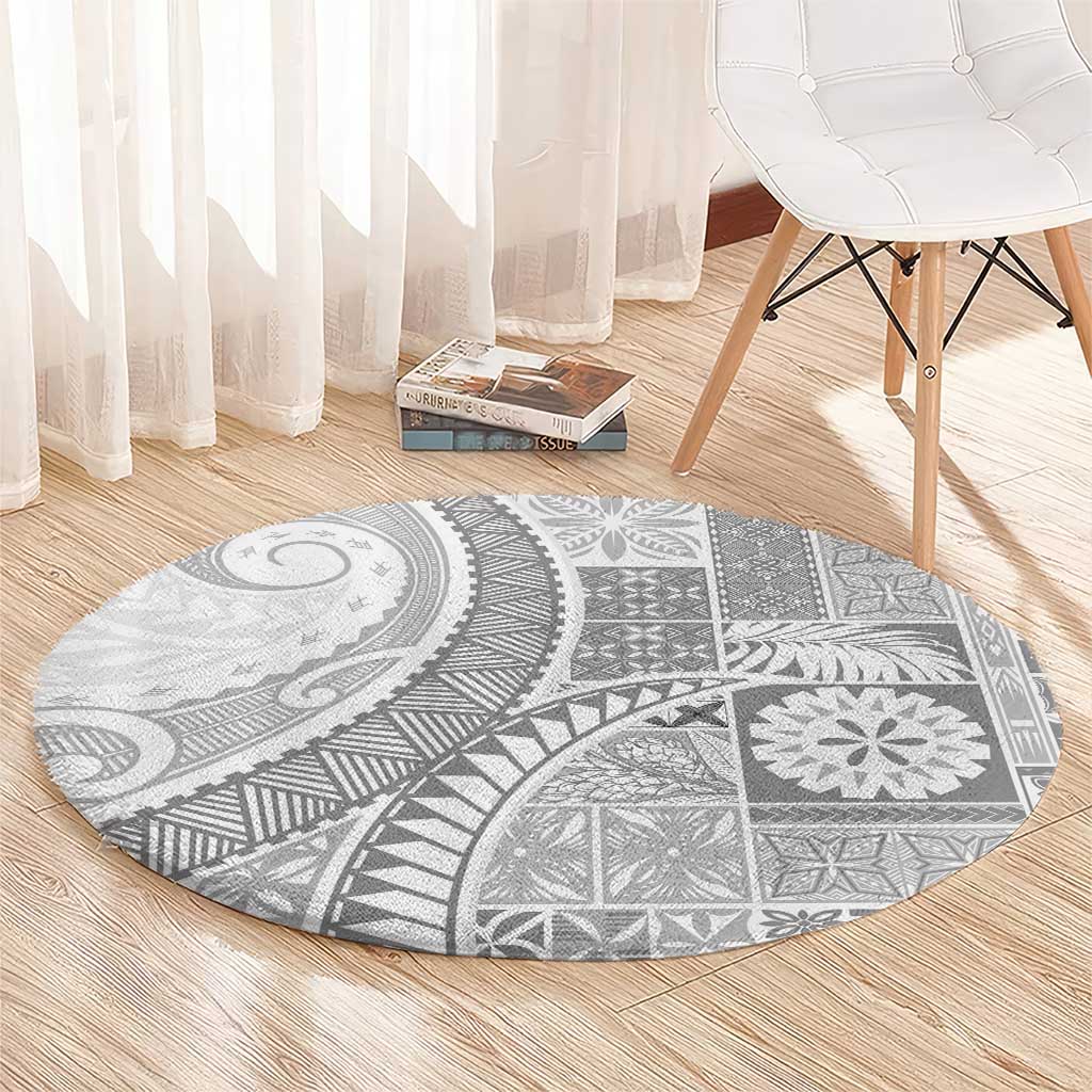 Samoa Siapo White Sunday Round Carpet Lotu Tamaiti Polynesian White Pattern - Polynesian Pride
