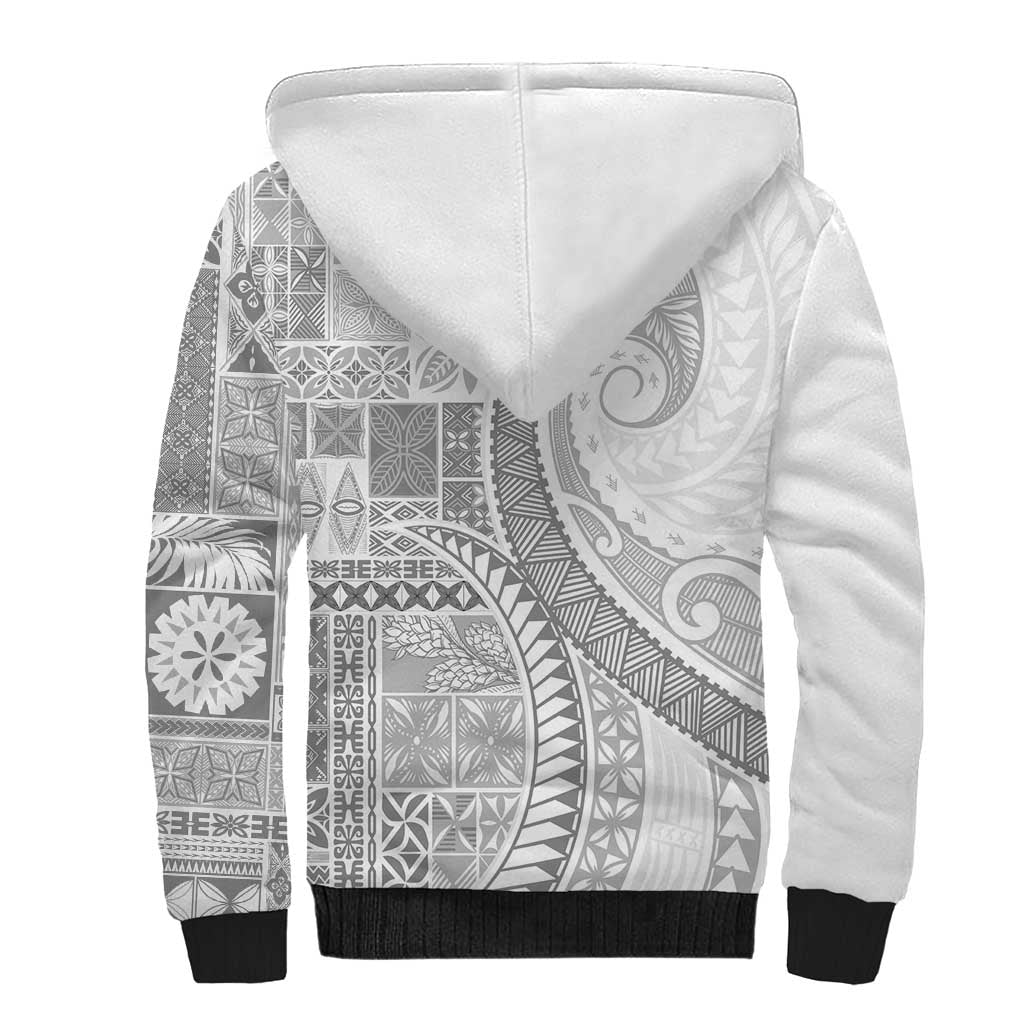Samoa Siapo White Sunday Sherpa Hoodie Lotu Tamaiti Polynesian White Pattern LT9 - Polynesian Pride
