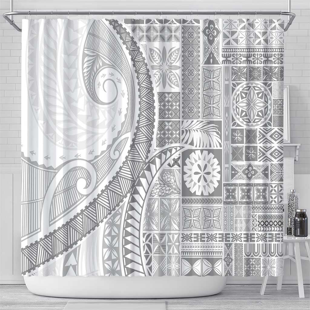 Samoa Siapo White Sunday Shower Curtain Lotu Tamaiti Polynesian White Pattern - Polynesian Pride