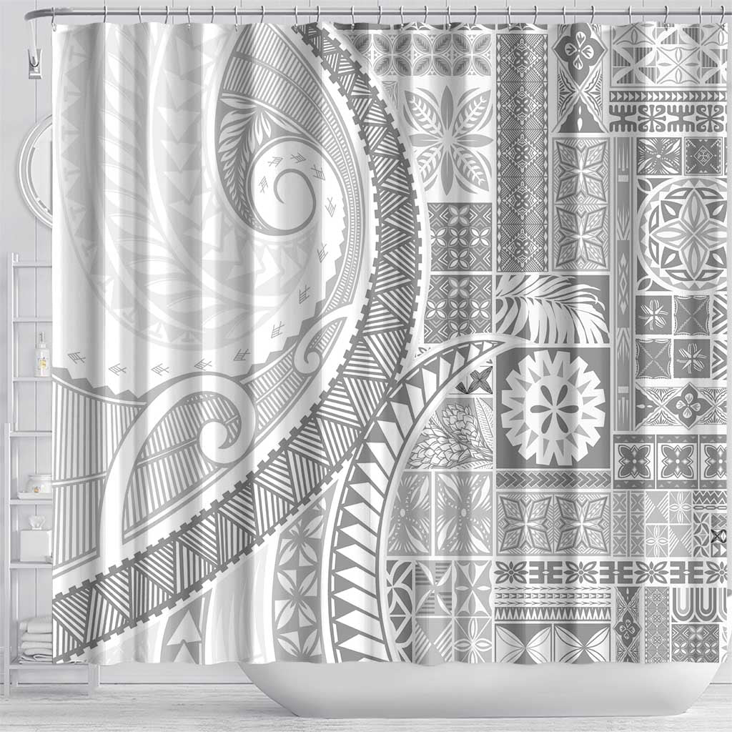 Samoa Siapo White Sunday Shower Curtain Lotu Tamaiti Polynesian White Pattern - Polynesian Pride