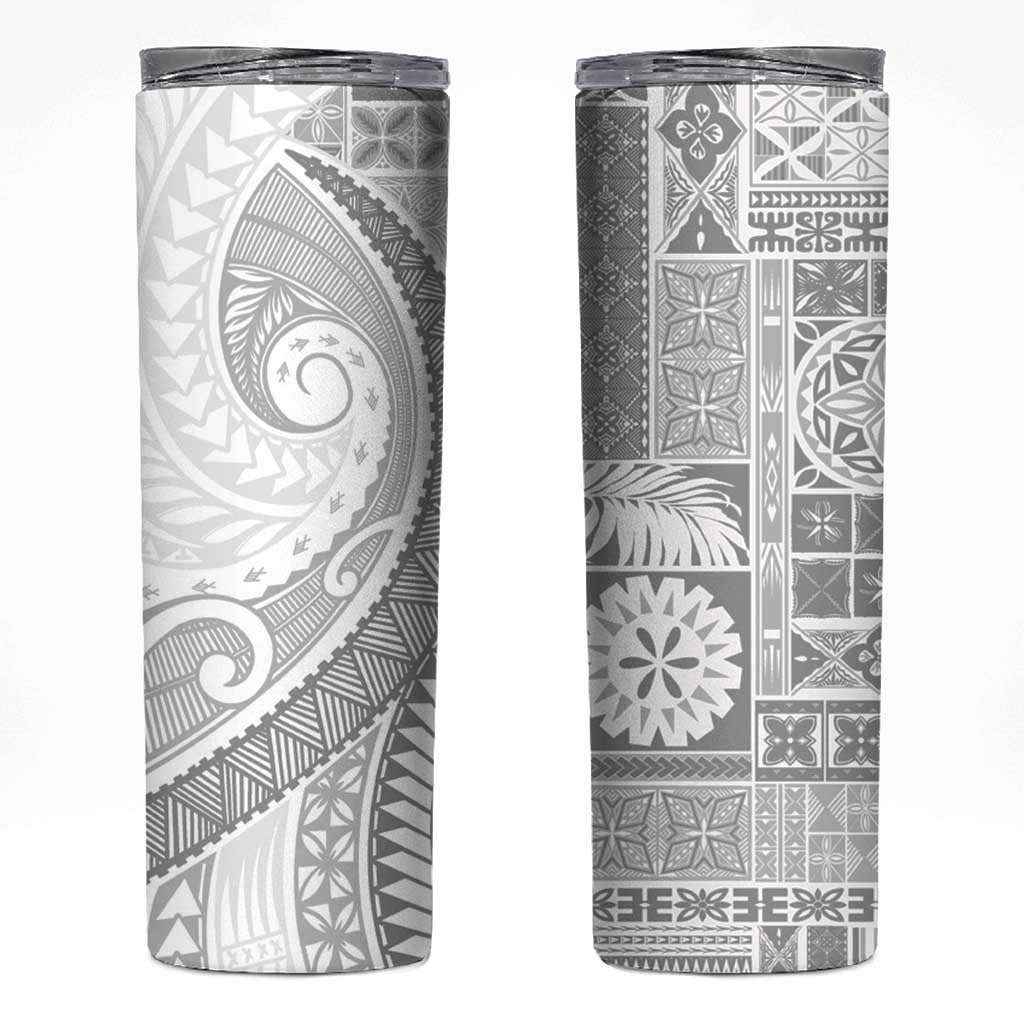 Samoa Siapo White Sunday Skinny Tumbler Lotu Tamaiti Polynesian White Pattern - Polynesian Pride