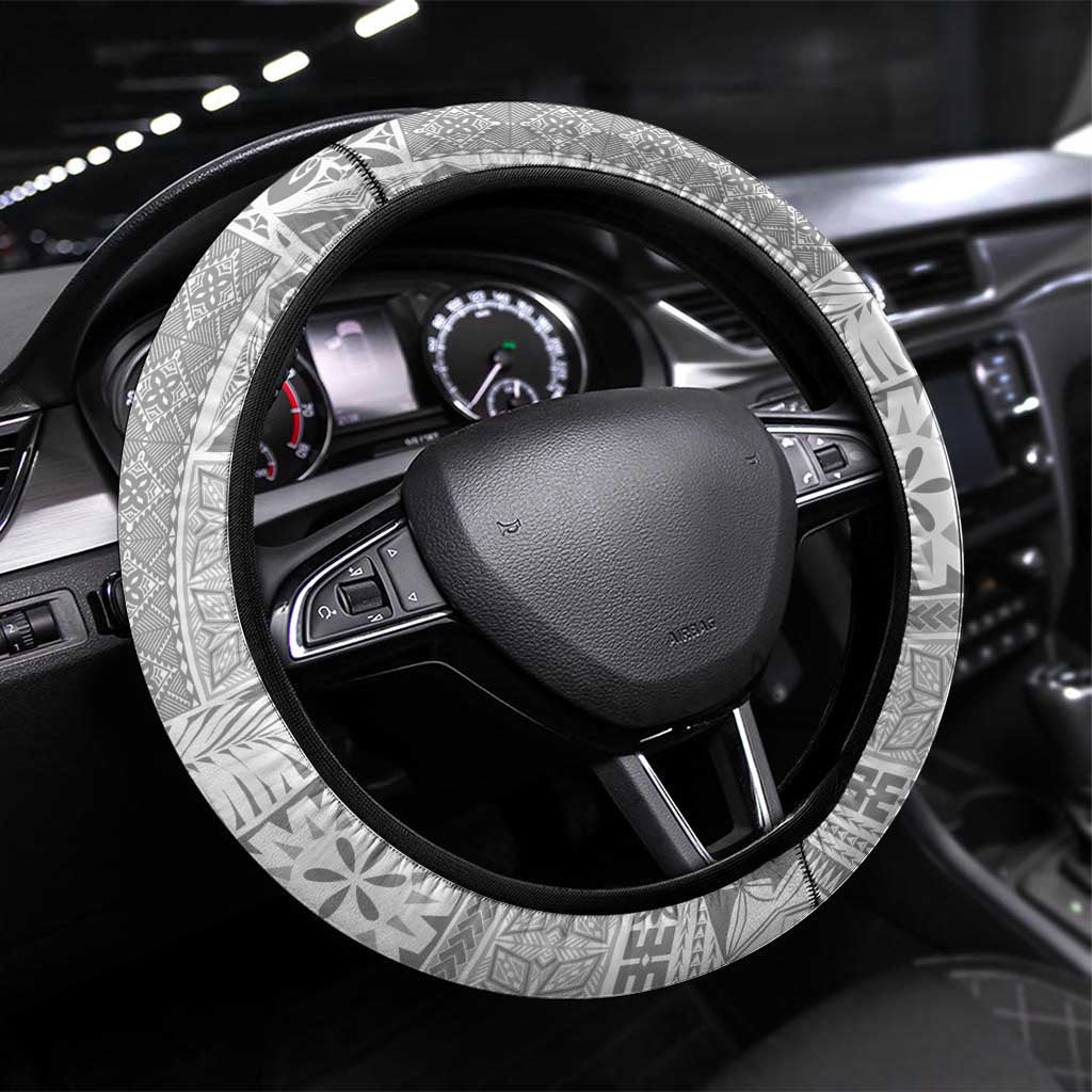 Samoa Siapo White Sunday Steering Wheel Cover Lotu Tamaiti Polynesian White Pattern LT9 Universal Fit White - Polynesian Pride