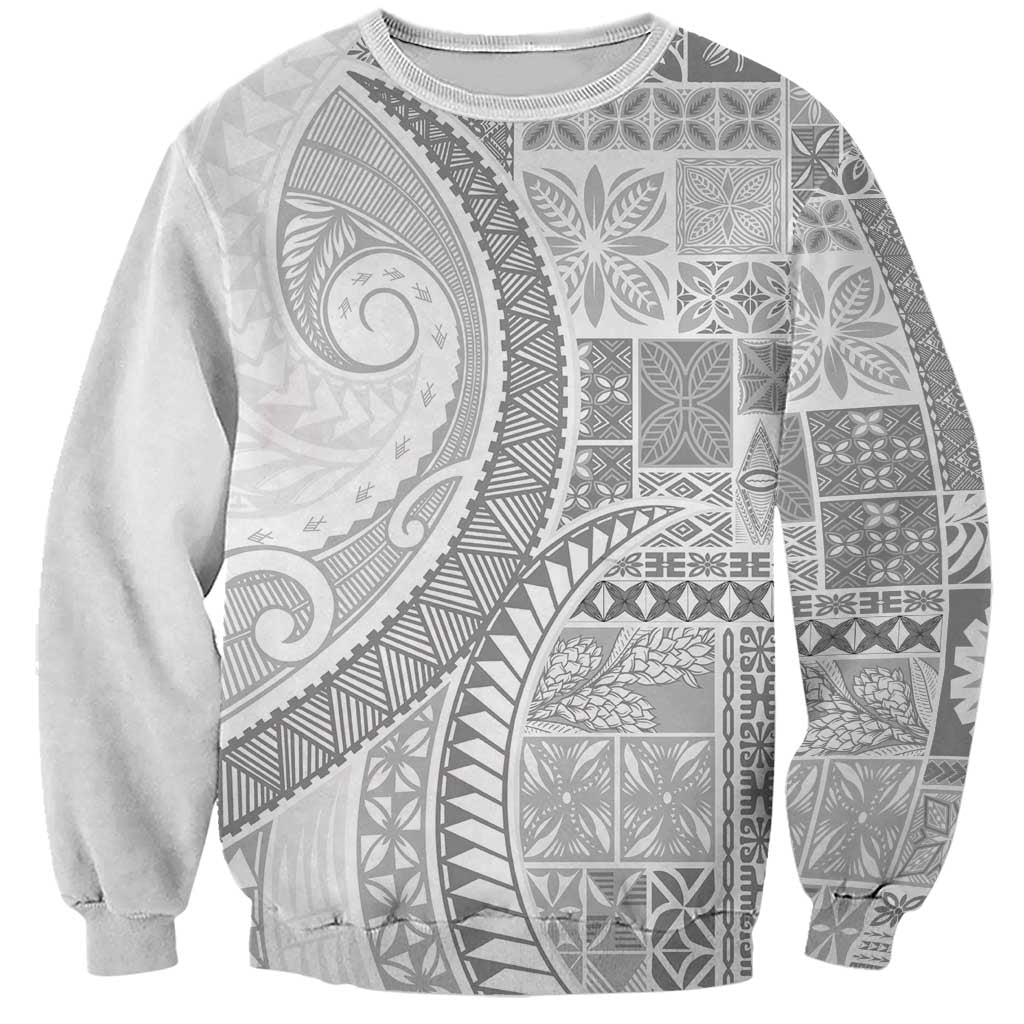 Samoa Siapo White Sunday Sweatshirt Lotu Tamaiti Polynesian White Pattern - Polynesian Pride
