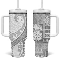 Samoa Siapo White Sunday Tumbler With Handle Lotu Tamaiti Polynesian White Pattern - Polynesian Pride