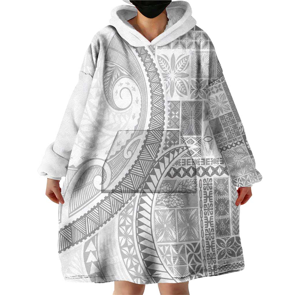 Samoa Siapo White Sunday Wearable Blanket Hoodie Lotu Tamaiti Polynesian White Pattern LT9 - Polynesian Pride