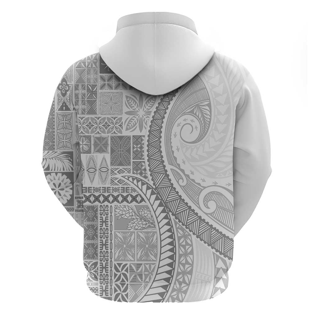 Samoa Siapo White Sunday Zip Hoodie Lotu Tamaiti Polynesian White Pattern - Polynesian Pride