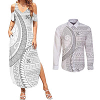 Tokelau White Sunday Couples Matching Summer Maxi Dress and Long Sleeve Button Shirt Lotu Tamaiti Ngatu Tokelau Feletoa Manulua - Polynesian Pride
