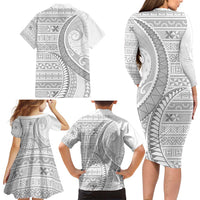 Tokelau White Sunday Family Matching Long Sleeve Bodycon Dress and Hawaiian Shirt Lotu Tamaiti Ngatu Tokelau Feletoa Manulua - Polynesian Pride