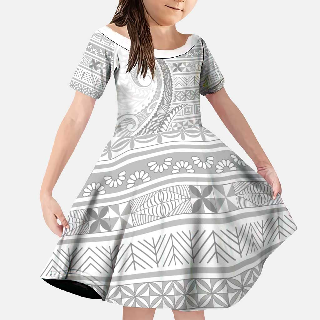 Tokelau White Sunday Family Matching Off Shoulder Maxi Dress and Hawaiian Shirt Lotu Tamaiti Ngatu Tokelau Feletoa Manulua - Polynesian Pride