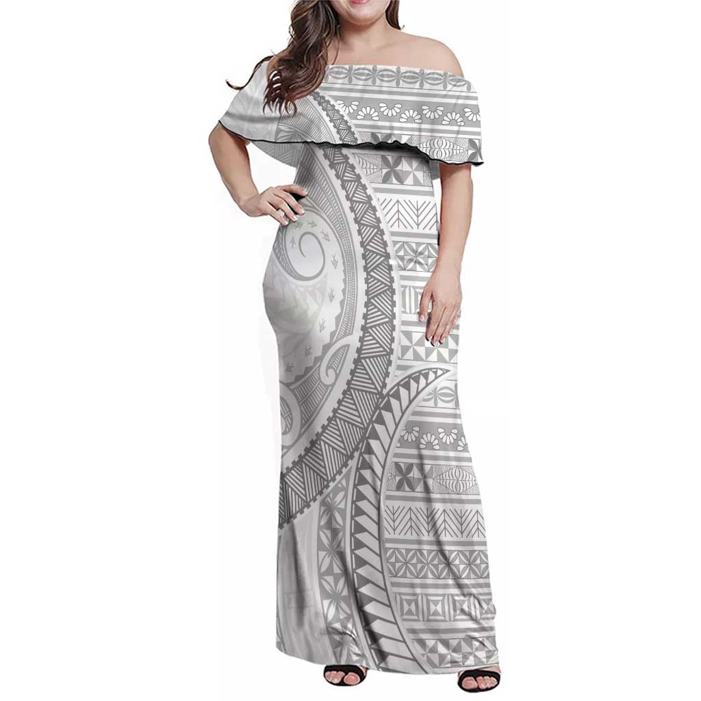 Tokelau White Sunday Family Matching Off Shoulder Maxi Dress and Hawaiian Shirt Lotu Tamaiti Ngatu Tokelau Feletoa Manulua - Polynesian Pride