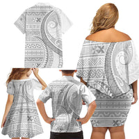 Tokelau White Sunday Family Matching Off Shoulder Short Dress and Hawaiian Shirt Lotu Tamaiti Ngatu Tokelau Feletoa Manulua - Polynesian Pride
