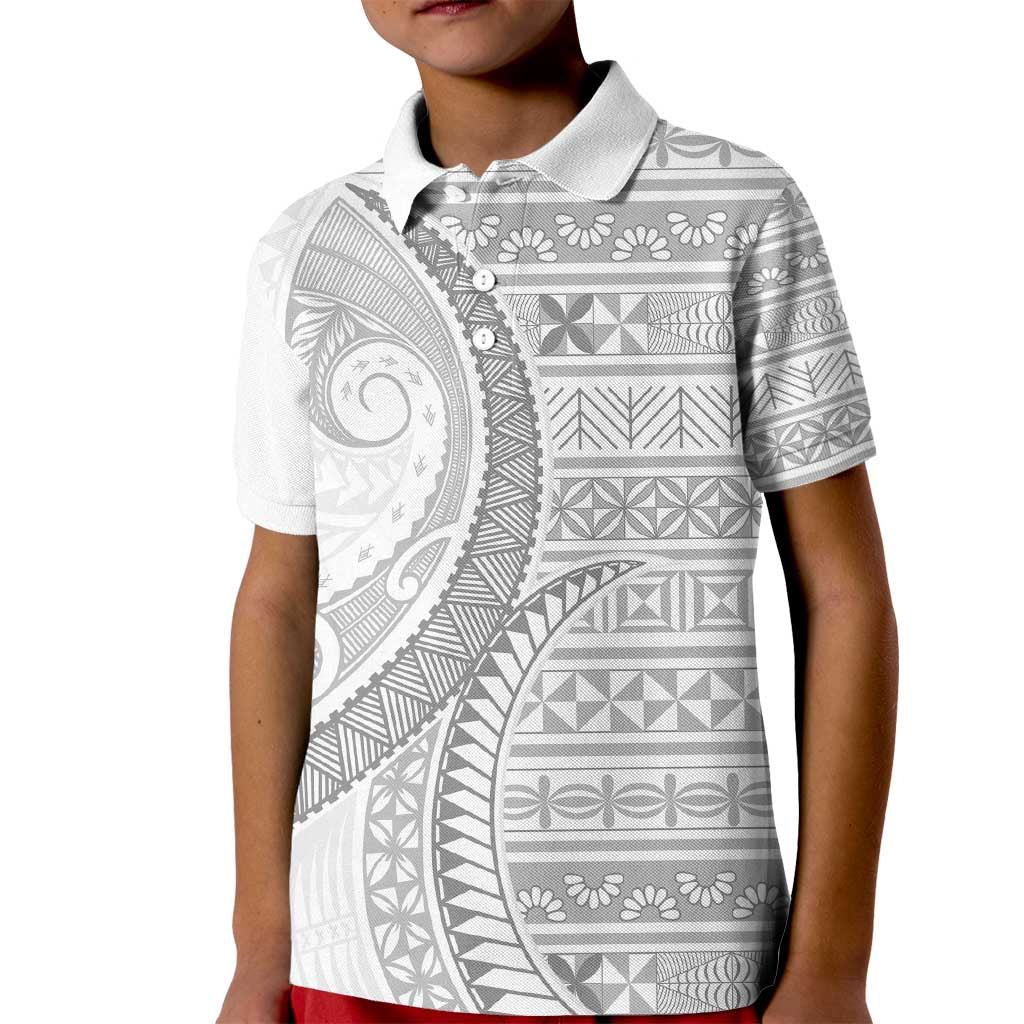 Tokelau White Sunday Kid Polo Shirt Lotu Tamaiti Ngatu Tokelau Feletoa Manulua - Polynesian Pride