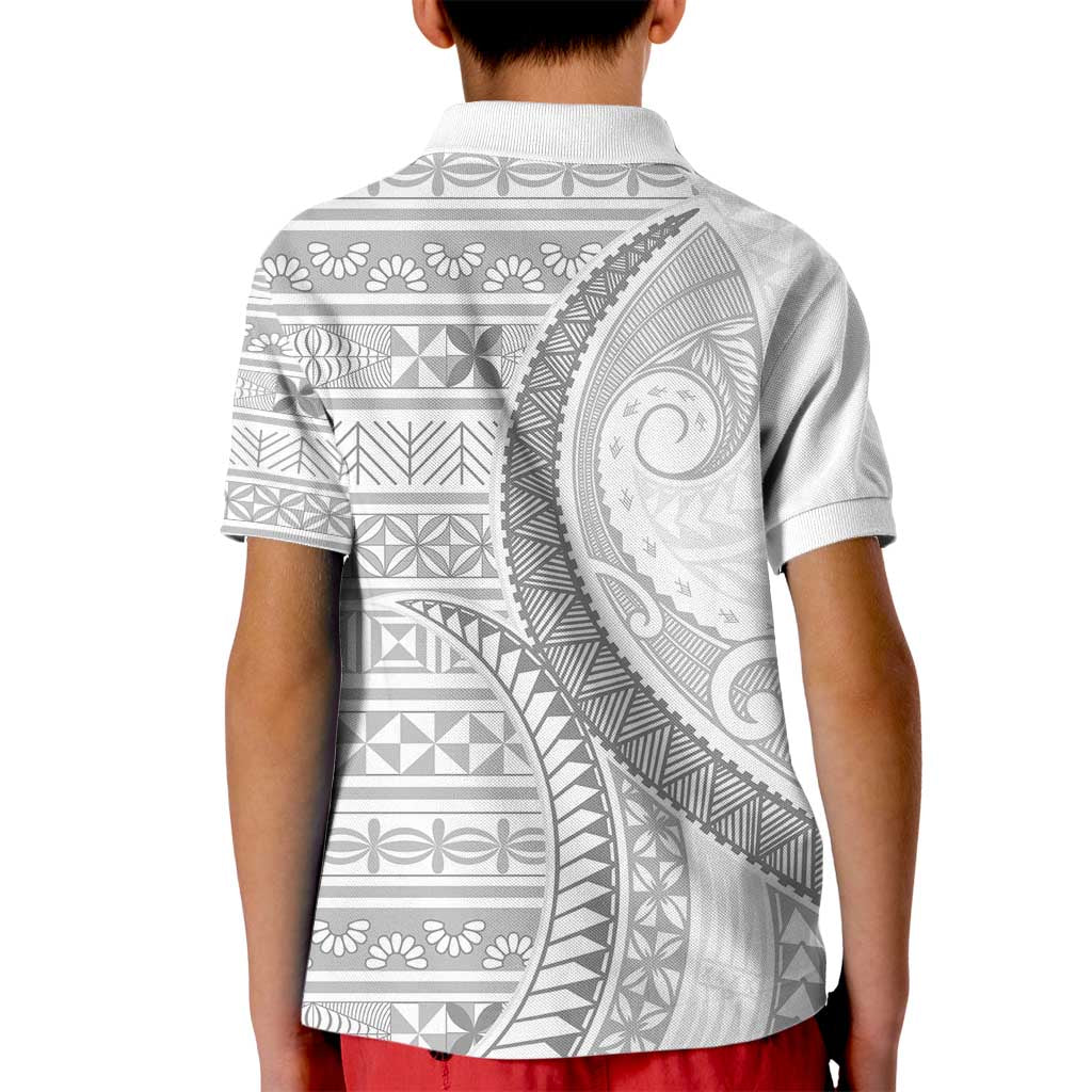 Tokelau White Sunday Kid Polo Shirt Lotu Tamaiti Ngatu Tokelau Feletoa Manulua - Polynesian Pride