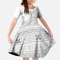 Tokelau White Sunday Kid Short Sleeve Dress Lotu Tamaiti Ngatu Tokelau Feletoa Manulua - Polynesian Pride
