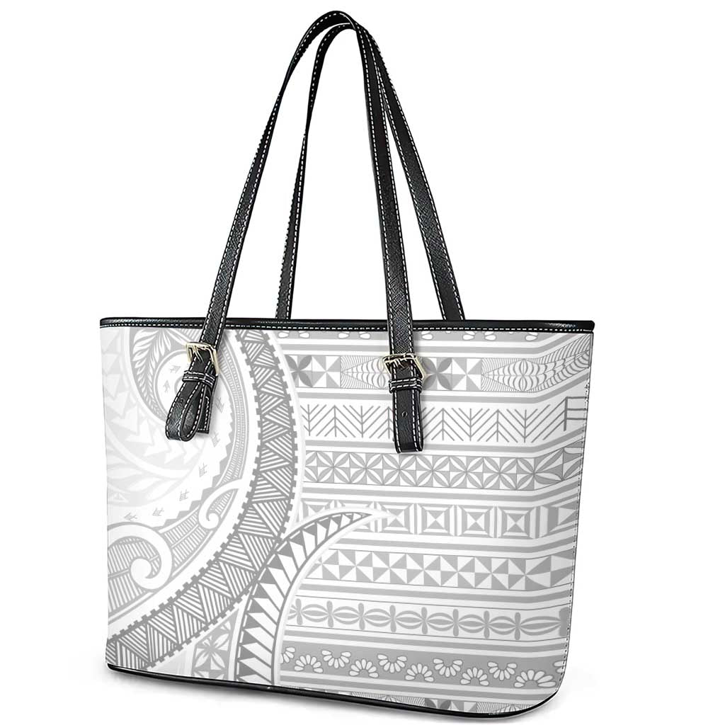 Tokelau White Sunday Leather Tote Bag Lotu Tamaiti Ngatu Tokelau Feletoa Manulua - Polynesian Pride