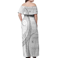 Tokelau White Sunday Off Shoulder Maxi Dress Lotu Tamaiti Ngatu Tokelau Feletoa Manulua - Polynesian Pride