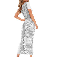 Tokelau White Sunday Short Sleeve Bodycon Dress Lotu Tamaiti Ngatu Tokelau Feletoa Manulua - Polynesian Pride