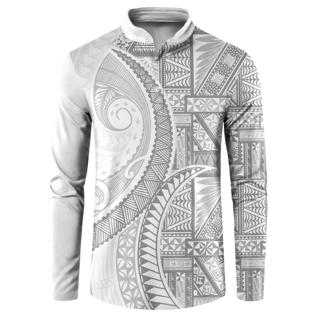 Tonga White Sunday Button Sweatshirt Lotu Tamaiti Ngatu Tribal - Polynesian Pride