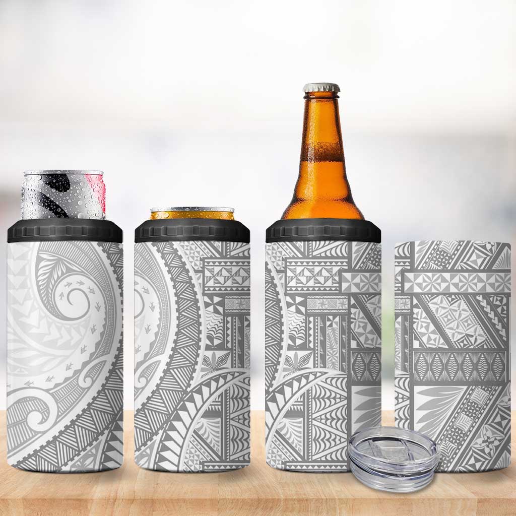 Tonga White Sunday 4 in 1 Can Cooler Tumbler Lotu Tamaiti Ngatu Tribal - Polynesian Pride