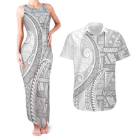 Tonga White Sunday Couples Matching Tank Maxi Dress and Hawaiian Shirt Lotu Tamaiti Ngatu Tribal - Polynesian Pride