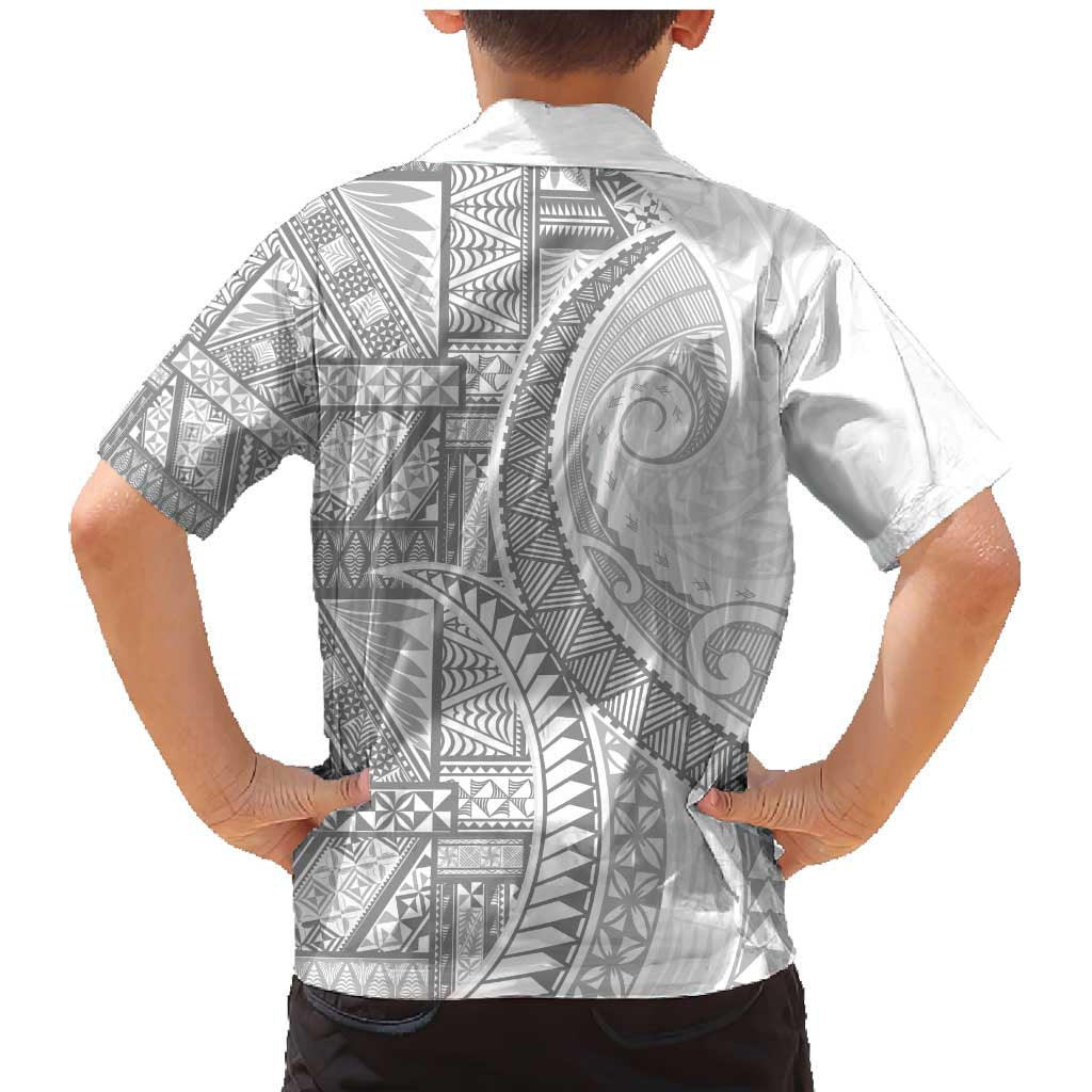 Tonga White Sunday Family Matching Mermaid Dress and Hawaiian Shirt Lotu Tamaiti Ngatu Tribal - Polynesian Pride