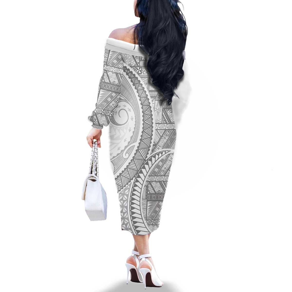 Tonga White Sunday Family Matching Off The Shoulder Long Sleeve Dress and Hawaiian Shirt Lotu Tamaiti Ngatu Tribal - Polynesian Pride