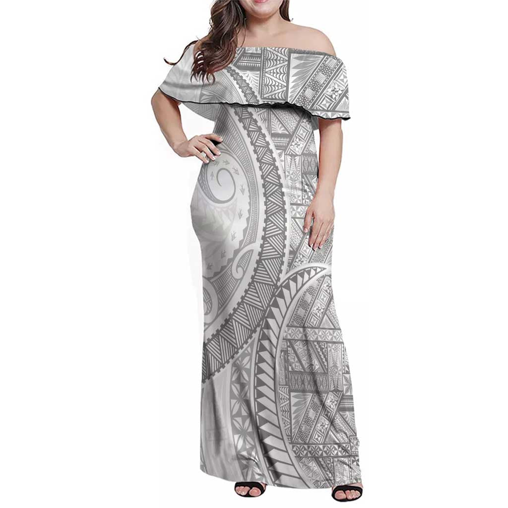 Tonga White Sunday Family Matching Off Shoulder Maxi Dress and Hawaiian Shirt Lotu Tamaiti Ngatu Tribal - Polynesian Pride