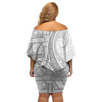 Tonga White Sunday Family Matching Off Shoulder Short Dress and Hawaiian Shirt Lotu Tamaiti Ngatu Tribal - Polynesian Pride