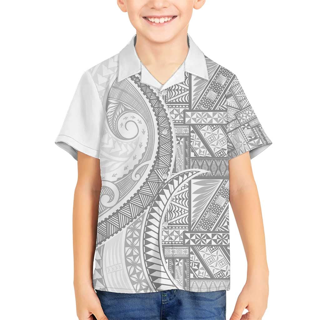 Tonga White Sunday Family Matching Puletasi and Hawaiian Shirt Lotu Tamaiti Ngatu Tribal - Polynesian Pride