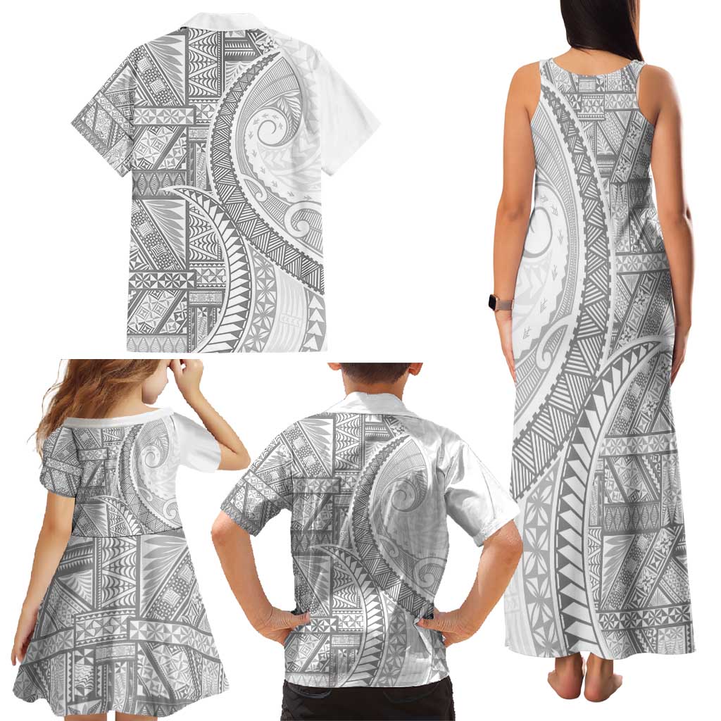 Tonga White Sunday Family Matching Tank Maxi Dress and Hawaiian Shirt Lotu Tamaiti Ngatu Tribal - Polynesian Pride