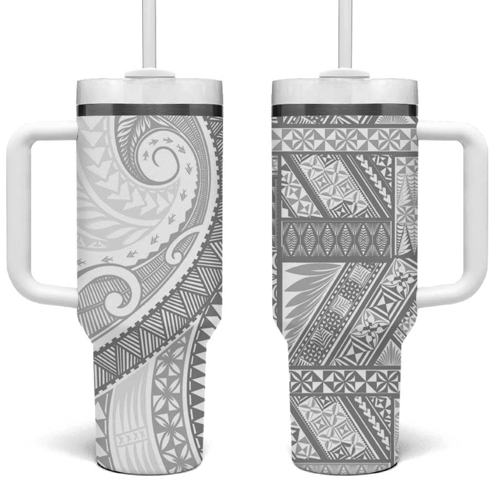 Tonga White Sunday Tumbler With Handle Lotu Tamaiti Ngatu Tribal - Polynesian Pride
