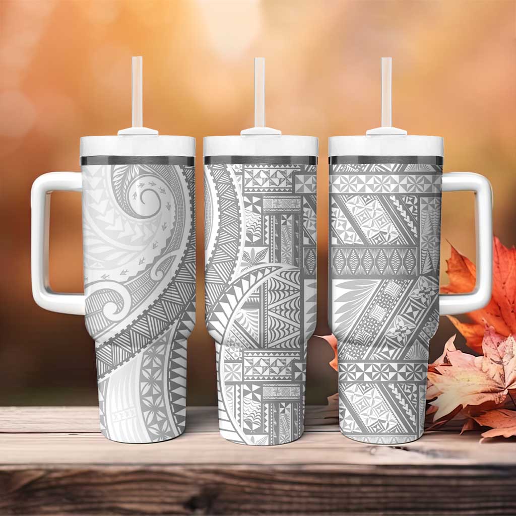 Tonga White Sunday Tumbler With Handle Lotu Tamaiti Ngatu Tribal - Polynesian Pride