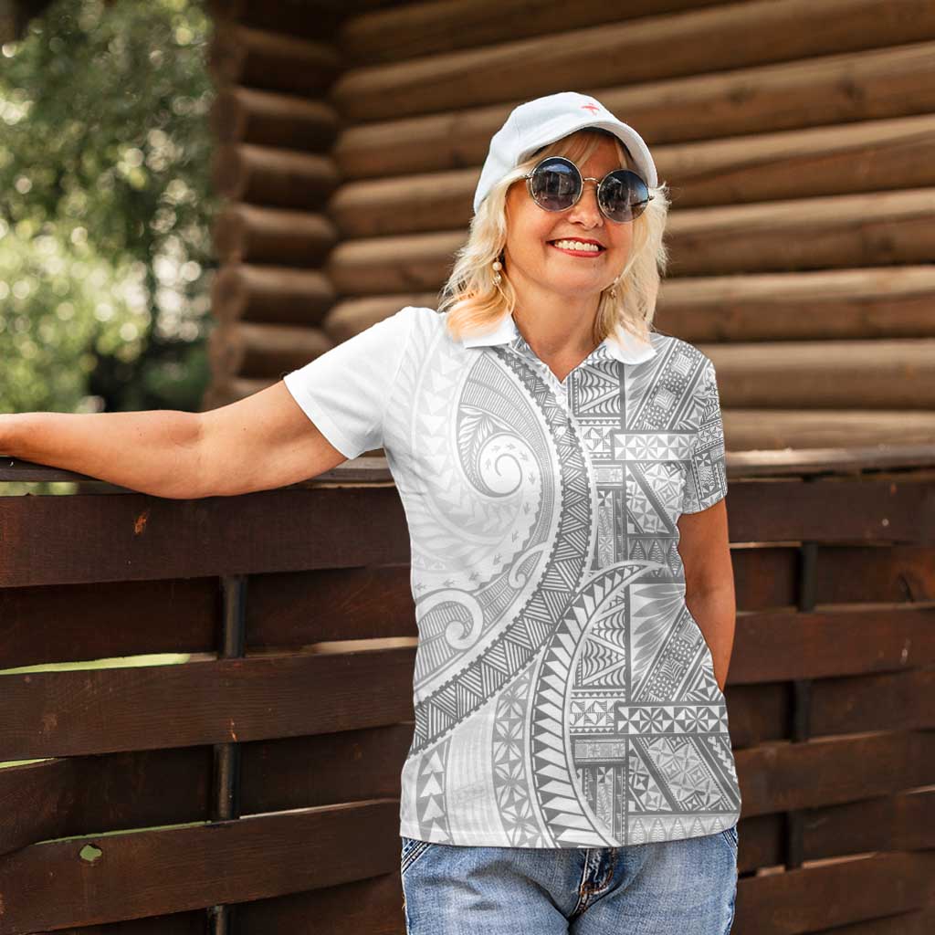 Tonga White Sunday Women Polo Shirt Lotu Tamaiti Ngatu Tribal - Polynesian Pride