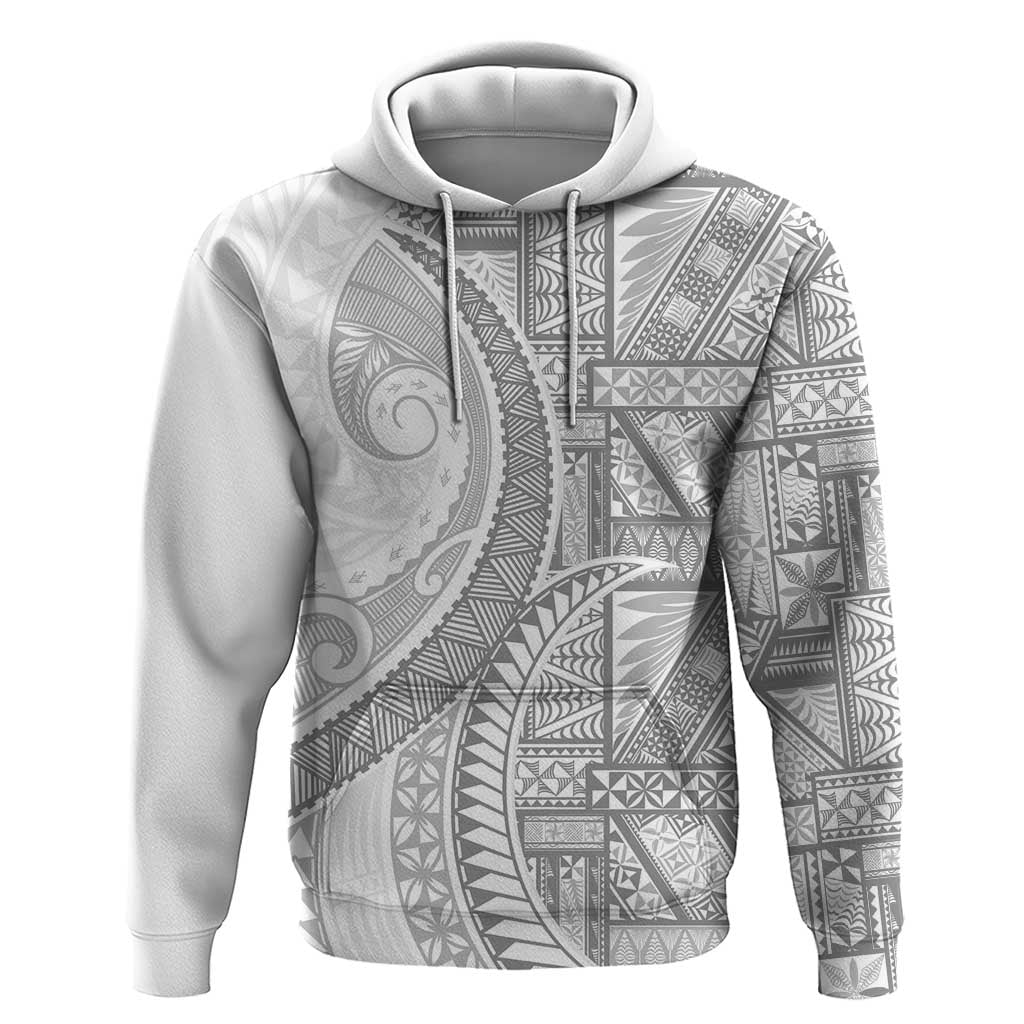 Tonga White Sunday Zip Hoodie Lotu Tamaiti Ngatu Tribal - Polynesian Pride