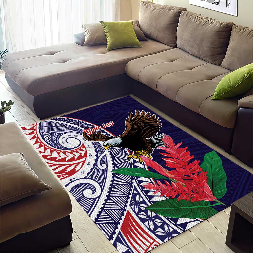 American Samoa Bald Eagle Personalized Area Rug Polynesian Teuila Flowers - Polynesian Pride