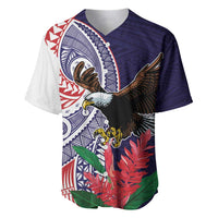 American Samoa Bald Eagle Personalized Baseball Jersey Polynesian Teuila Flowers - Polynesian Pride
