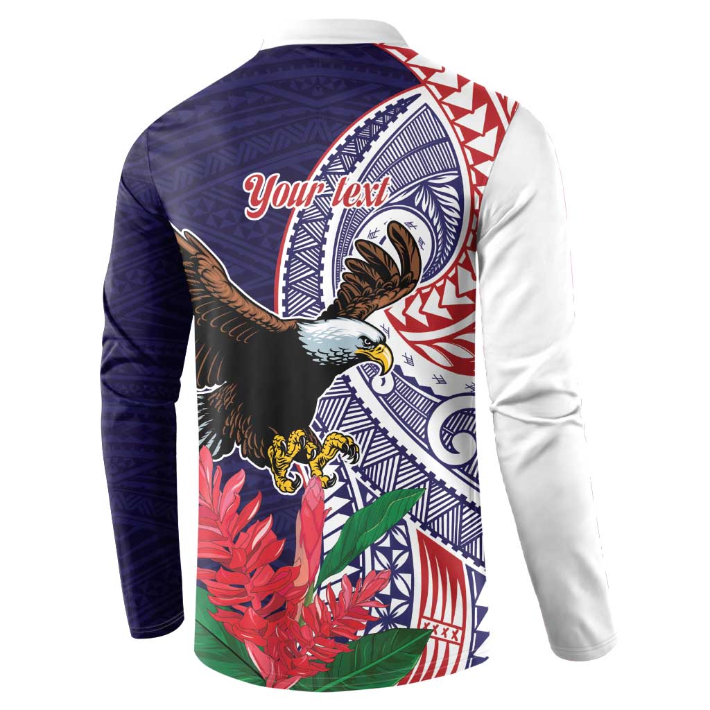 American Samoa Bald Eagle Personalized Button Sweatshirt Polynesian Teuila Flowers - Polynesian Pride