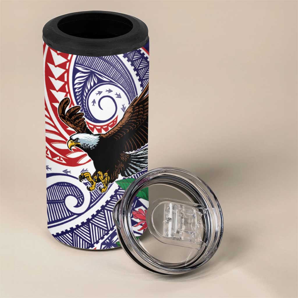 American Samoa Bald Eagle Personalized 4 in 1 Can Cooler Tumbler Polynesian Teuila Flowers - Polynesian Pride